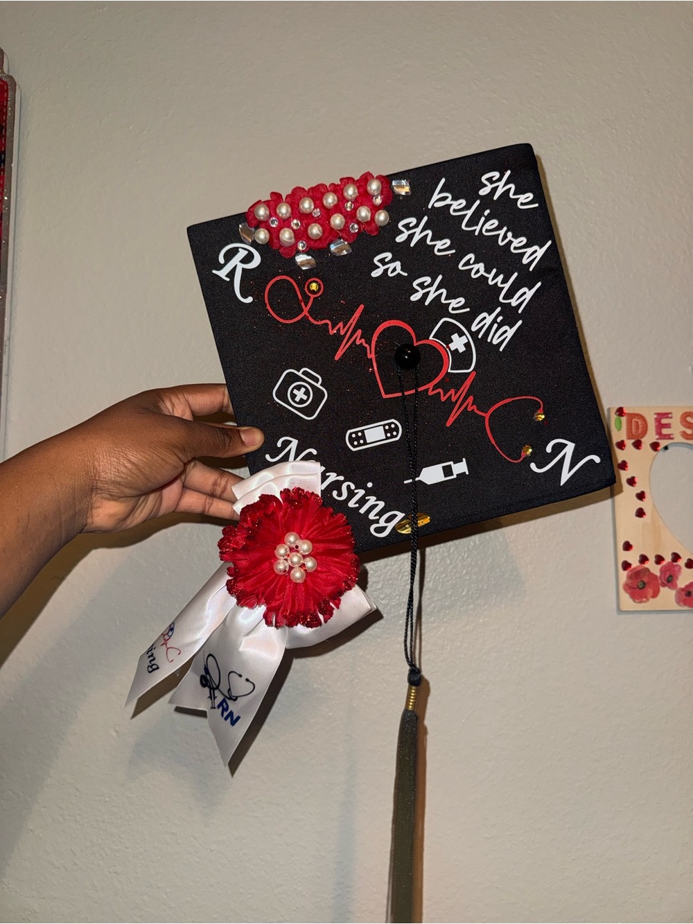Custom Nursing Graduation Cap - Red and Black